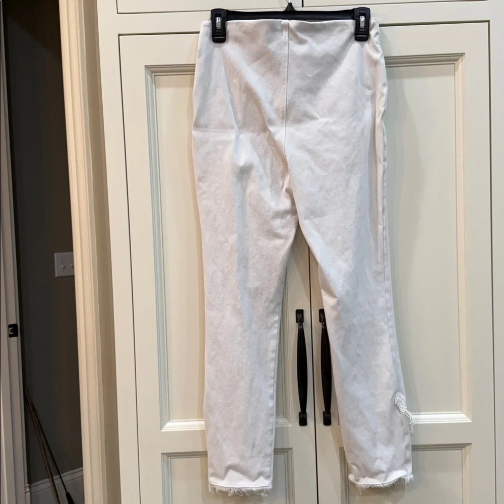 Lysse Fringe Tulip Hem Denim White Pants Size Large